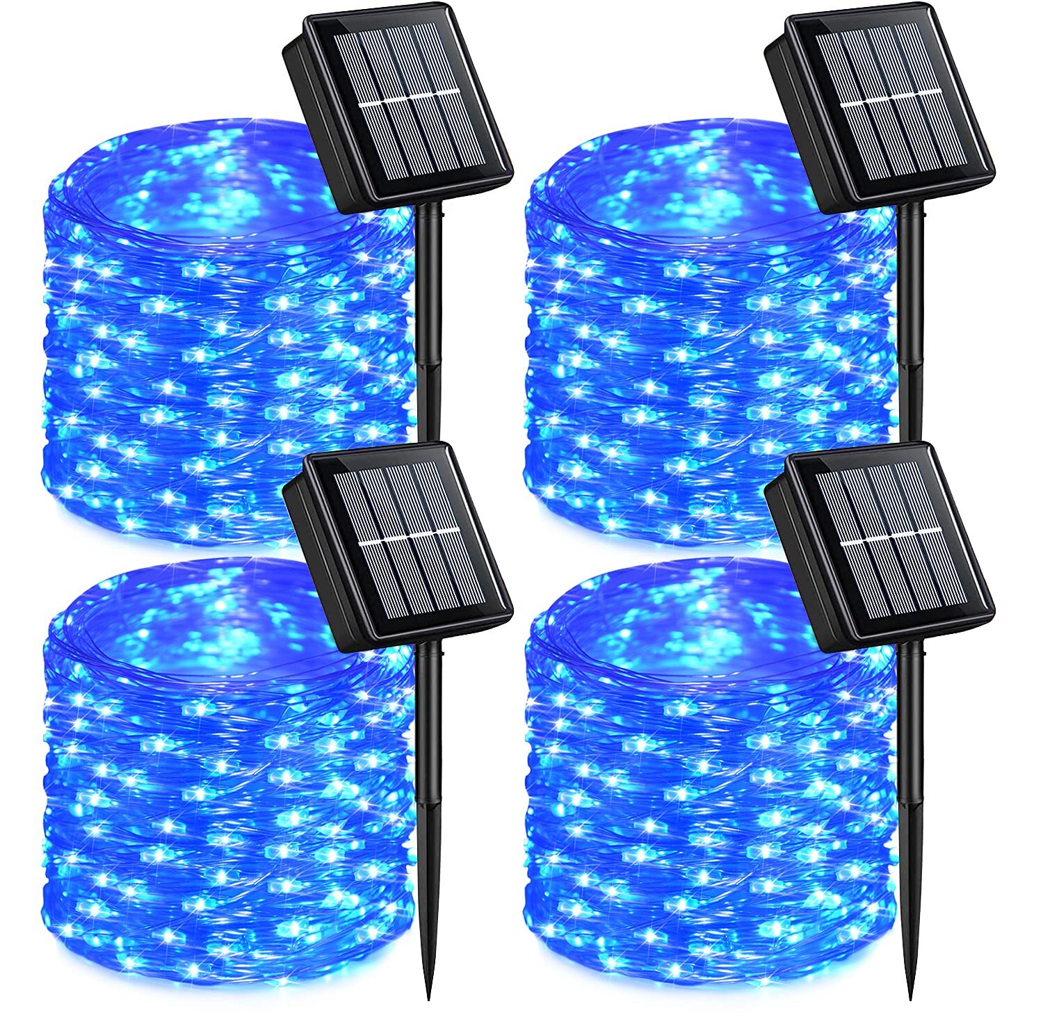 4 Pack Blue Solar Fairy Lights, Each 33ft 100 LED Solar Christmas Lights Outd...
