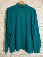 Land's End Super-T Top Womens XL Green Turtleneck Cotton Pullover Stretch