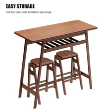 3 PCS Pub Dining Set Retro Bar Table Rubber Wood Stackable Backless High Stool F