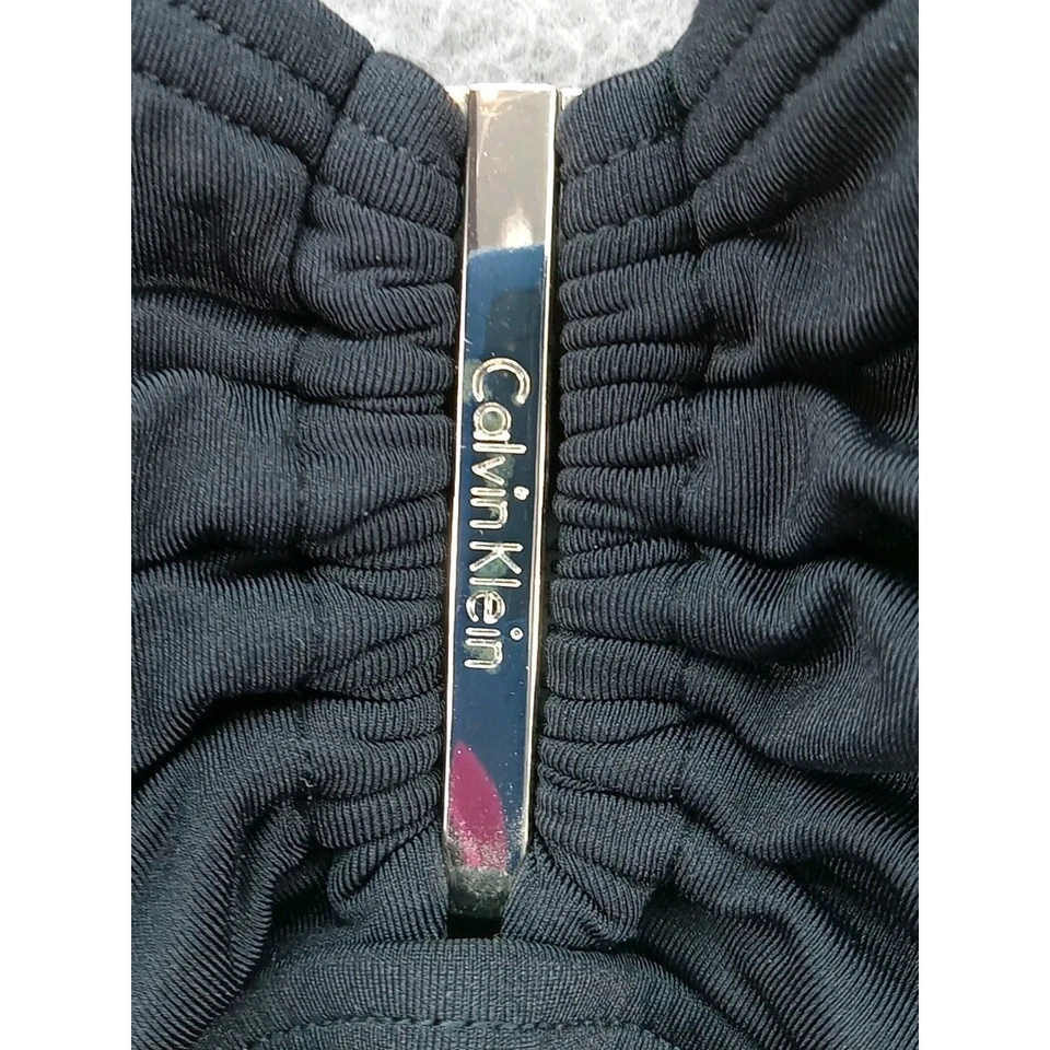 Calvin Klein Women's Swimsuit Size 8 Black Ruched One Piece Lined Swim Skirt - Image 3 of 4