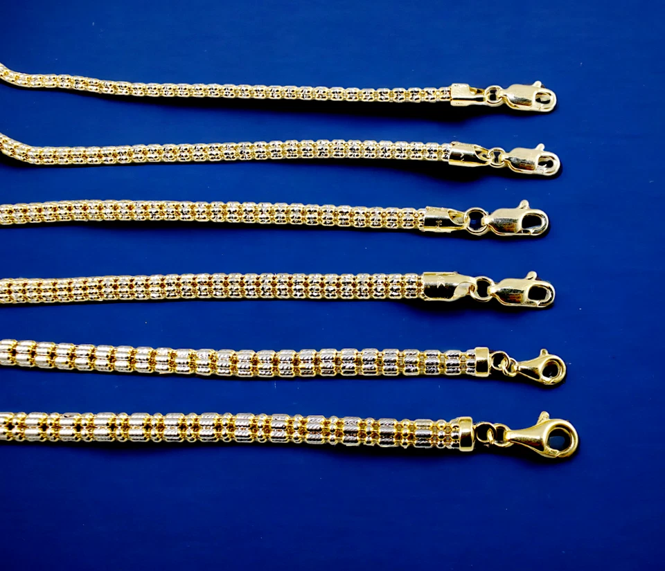 14K желтое золото твердое льда ссылка Pave браслет цепочка настоящее золото 2 мм-5 мм 7 «-9»