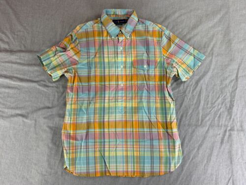 Ralph Lauren Shirt Men Medium Beach Twill Tartan Plaid Short Sleeve Pony Easter