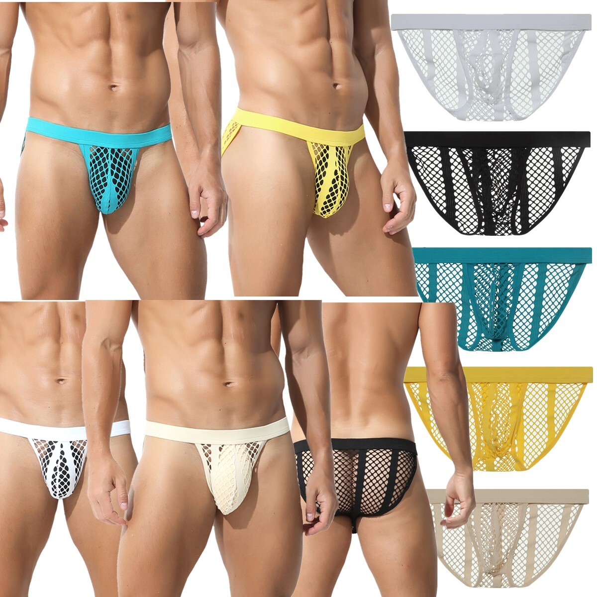 Sexy Mens Mesh Fishnet Underwear Low Rise Bikini Briefs Gay Thongs Sheer Panties image 2