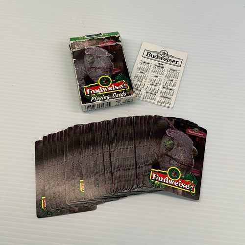 Vintage 1998 Budweiser Beer Lizard - Deck of Playing Cards- Missing Ace of Clubs