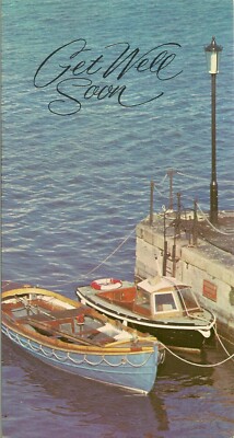 Get Well Soon Vintage 70er Jahre Grußkarte ~ Angeln Bootfahren Meer Segeln