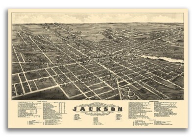 1881 Jackson Michigan Vintage Old Panoramic City Map - 20x30