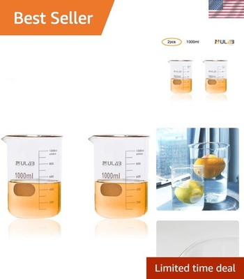 Durable 3.3 Borosilicate Glass Beakers, 1000ml - Printed Graduations, 2-Piece