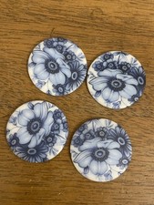 Vintage Round Blue White German Floral Cabochon Cameos Glass Porcelain Crafting