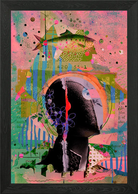 Abstrakte Collage mit Fisch gerahmtes Wandbild Poster Leinwanddruck Bild