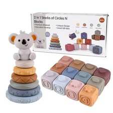 2-in-1 Soft Stacking Blocks Rings,Montessori Sensory Toys for Babies 6 12 1...