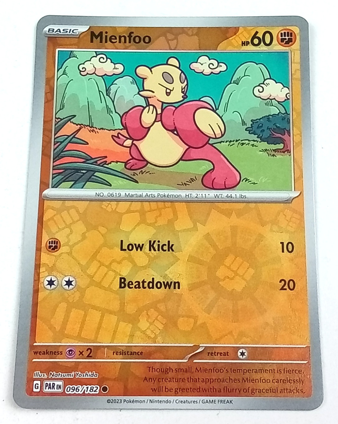Mienfoo 96/182 Paradox Rift Reverse Holo Pokémon Card 2023