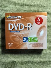 New 5-Pack Memorex DVD-R 4.7GB 120-Minutes 16X Recordable Discs w/slim cases