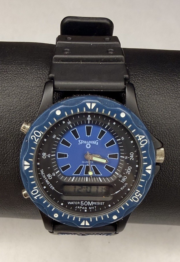Watch Works Rare Spaulding Ana Nostalgic 90s Digital Blue Great 39mm Vintage - vintagewatches.pk