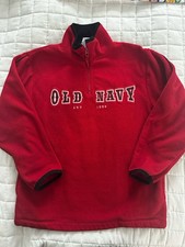 Old Navy Boys Fleece 1/4 Zip Pullover Sweater Medium Red Y2K Spellout Logo 2005