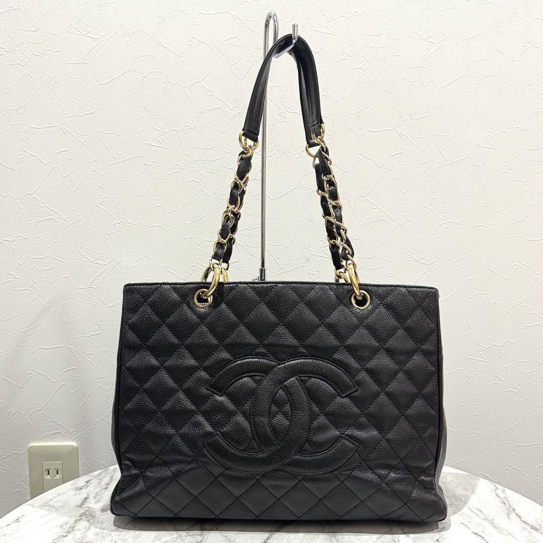 CHANEL GST Black Caviar Leather Matelassé Chain Shoulder Tote Bag
