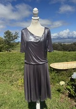 NWT Halston Heritage Flowy Metallic Dress Flutter Sleeves Slinky Party Cocktail