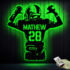 Personalized Football Player Metal Sign LED Lights, Football Room Decor