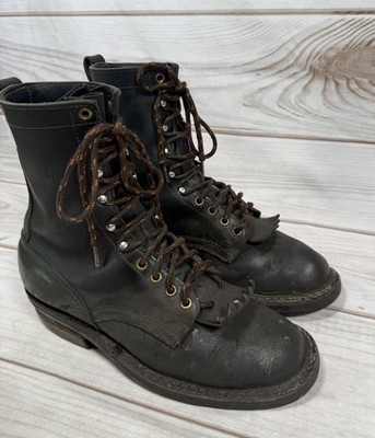 Hathorn White's Men's Logger Smoke Jumper Style Boots Distressed Size 9D Black