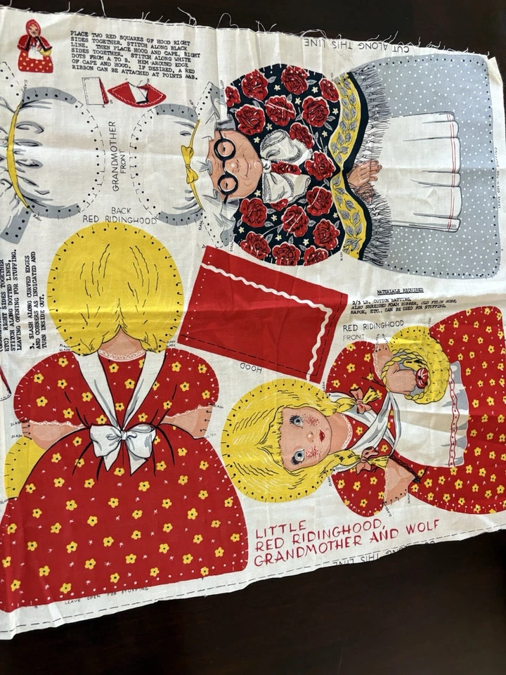 Panel de tela vintage Little Red Ridinghood abuela y lobo Foto 4 de 4