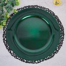 6 pcs 13" HUNTER GREEN BEADED Round CHARGER PLATES Wedding Party Dinner Supplies