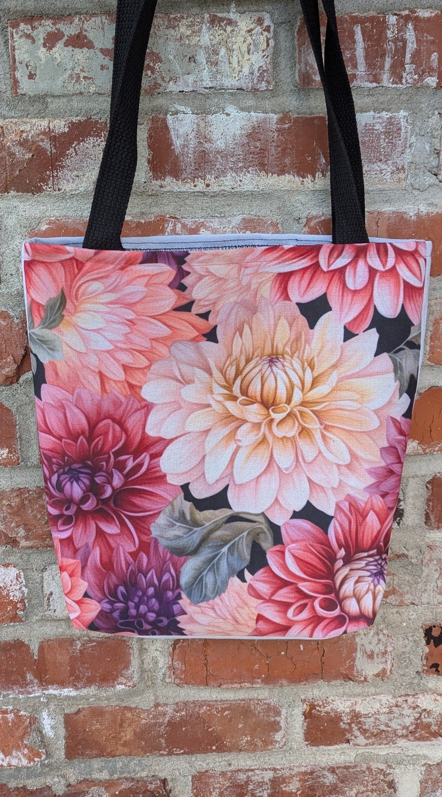 Dahlia Floral Print Reusable Grocery Tote Bag