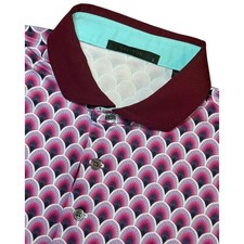 Greyson Mens Large Golf Polo Shirt Purple Pink Geometric Fan Print Short Sleeve