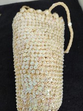 White iridescent sequin/beaded evening bag w/rope handle-multiple uses