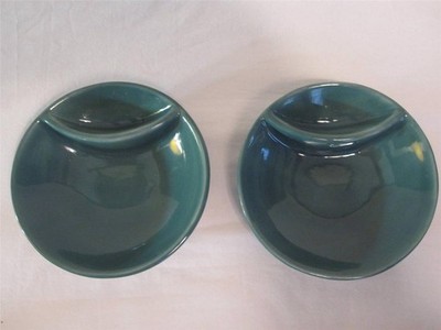 2 Ceramic Divided Bowls 5 5/8'' Condiment Sauce Soy Wasabi Marked 57 Bottom