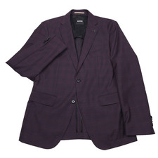 Hugo Boss Hutson-233 Sport Coat Mens 46R Slim Dark Red Plaid Wool Blazer Jacket