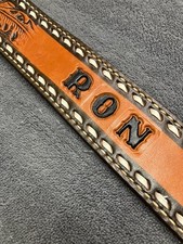 VTG Hand Tooled Western Leather Belt Name Ron Brown Mens 25 - 29 Cowboy USA