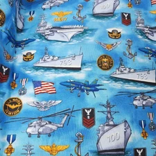 Robert Kaufman US Navy United We Stand Cotton Fabric 1 Yd Military Planes Ships