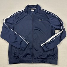 Nike Jacket Men Large Navy Blue White Stripe Full Zip Windbreaker Swoosh L