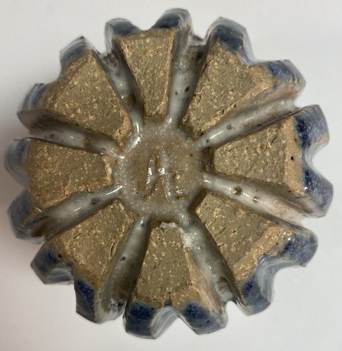 Salt glazed Handmade Pottery Container Flower Lid Marked “A”- Grey, Blue, White - Picture 7 of 8