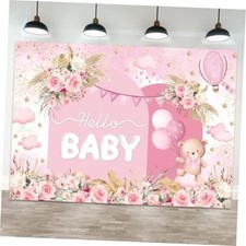 Hello Baby Backdrop Pink Gold Boho Floral Bear Baby Shower 7x5ft color 2