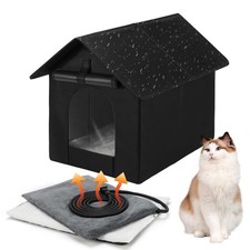 Heated Outdoor Cat House Double Door Heater Cats Shelter, Weatherproof Foldab...