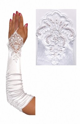 Top Quality 18   White With Lace Bridal Wedding Prom  Costume Opera Gloves