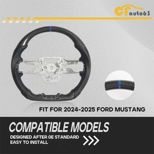 Real Carbon Fiber Steering Wheel Fit 2024+ Ford Mustang S650 Gt Blue Stitching