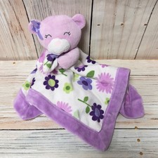 Carter's Bear Bow Flowers Purple Violet Baby Lovey Security Blanket Plush Trim