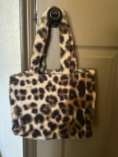 Leopard Animal Print Tote Bag Lined Snap Closure Double Handles Brown/Black