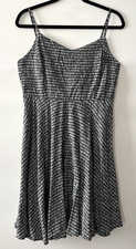 NWOT Old Navy Fit & Flare Cami Dress Black White Print Women Size L-(ep)
