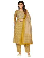 Women's Printed Embellished Mirror Work Straight Cotton Stitched Kurta set