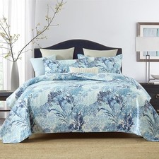 Cotton Coastal Bedspread Quilt Sets Reversible Bedding Coverlet Sets Comforte...