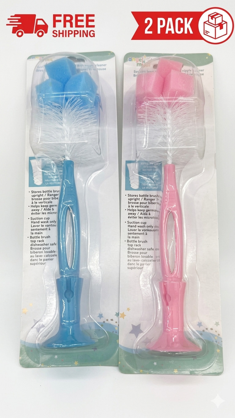 Baby Bottle Brush Cleaner Set 2 Pack Nipple Brush Sponge Cle