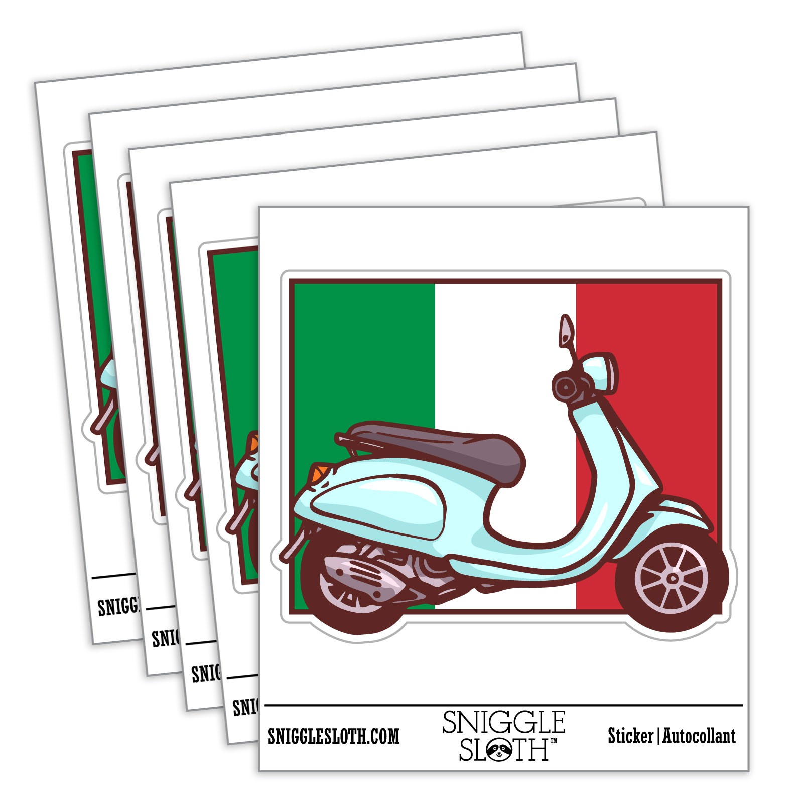 Italian Flag Moped Bike Waterproof Vinyl Decal Sticker Set - 5 Pack
