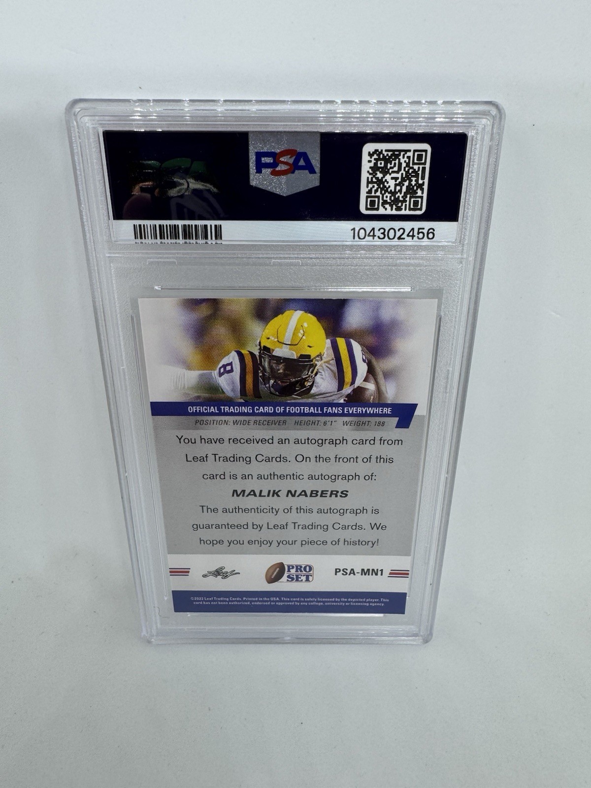 2022 Leaf Draft - Autographs Malik Nabers #BA-MN1 (AU, RC) Blue PSA 8 view 2