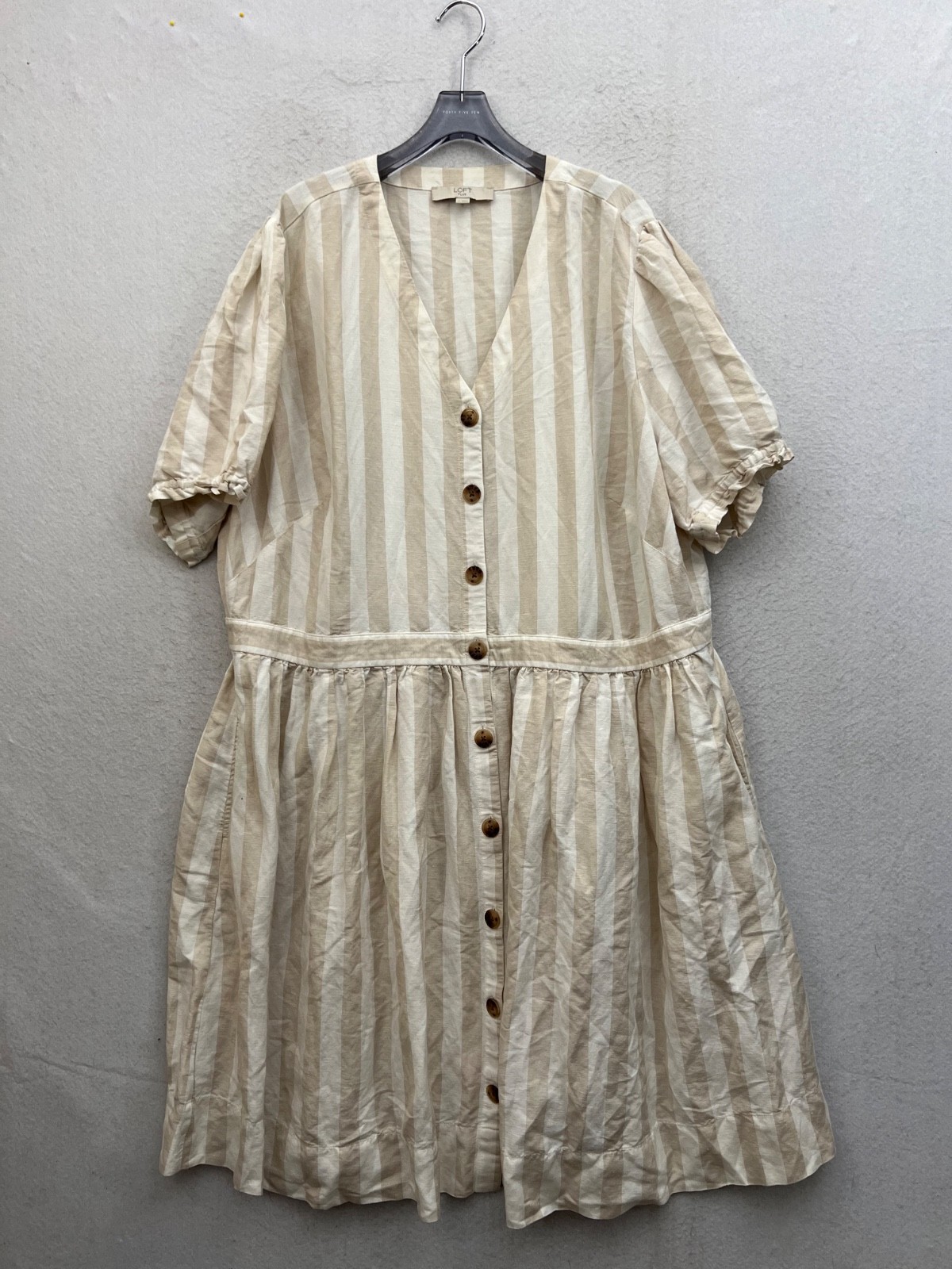 Loft Plus Dress Womens 22 Striped Linen Blend Boho Tiered Pockets Beachy Casual