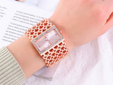 Women Gold Rectangle Quartz Watch Rhinestone Bracelet Dress Fashion Wristwatch