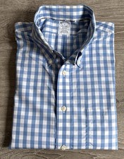 Brooks Brothers Men  s Blue White Plaid Button Down Long Sleeve Regent Shirt Sz L