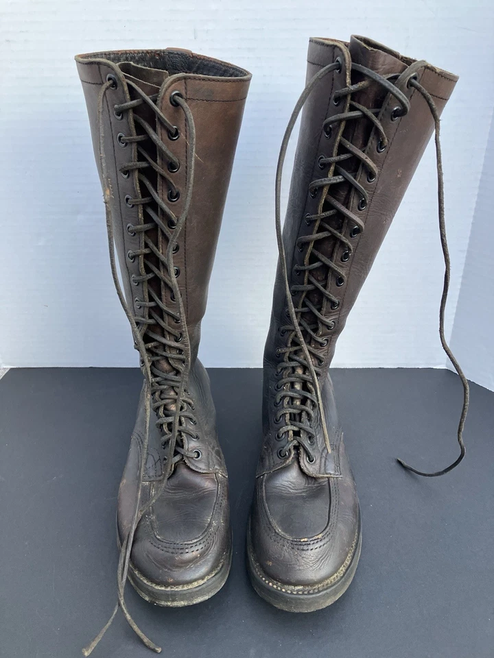 Chippewa de colección años 30? Botas hasta la rodilla de cuero marrón con cordones senderismo caza talla 7 EE Foto 3 de 4