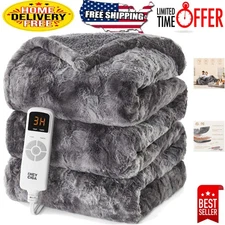 Ultra-Soft Heated Throw Blanket with 9 Temperature Levels & Removable Controller